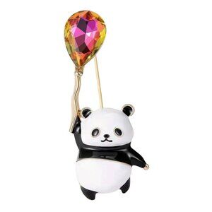 Cute Panda Enamel Brooch With Colorful Balloon Pin For Women & Kids